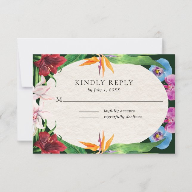 Cartão RSVP Casamento Tropical Watercolor (Frente)