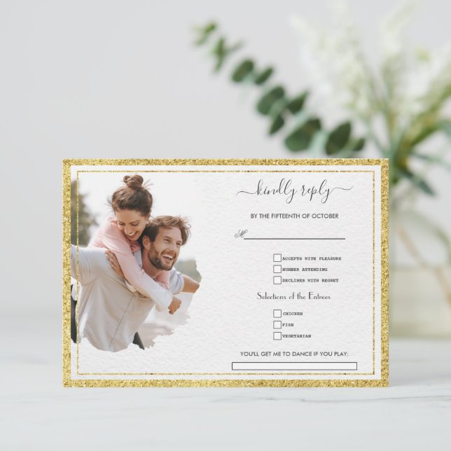 Cartão RSVP Casamento Único de Fotografias de Papel Torno por  (Em pé/Frente)