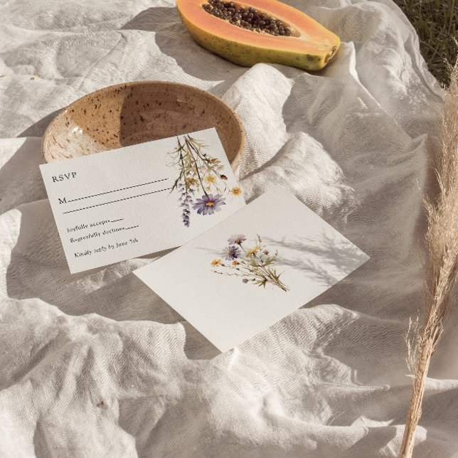 Cartão RSVP Casamento Único Do Boho Floral Roxo Elegante (Criador carregado)