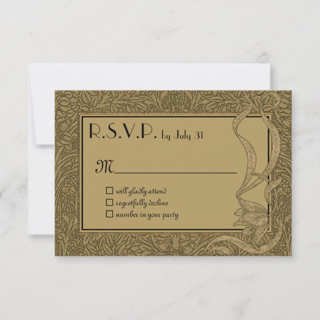 Cartão RSVP Casamento Único Elegante de Arte Dourada Nouveau (Frente)