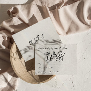 Cartão RSVP Casamento Único Escrito Desenhado Pela Mão Retro