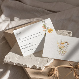 Cartão RSVP Casamento Único Floral Amarelo Moderno Boho Chic