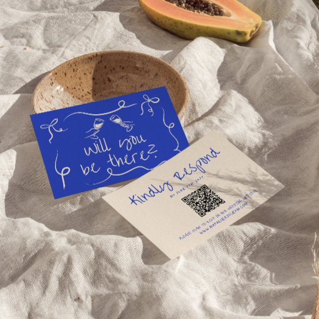 Cartão RSVP Casamento Único Moderno de Código QR Quirky Desenh (Criador carregado)