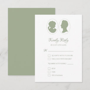 Cartão RSVP Casamento Verde Clássico de Regência de Cameo