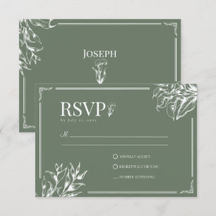 Cartão RSVP Casamento Verde Clássico Elegante Vintage Floral S