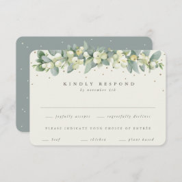 Cartão RSVP Casamento Verde/Creme Snowberry+Eucalyptus Garland
