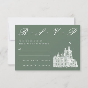 Cartão RSVP Casamento Verde da Ilustração do Castelo Elegante