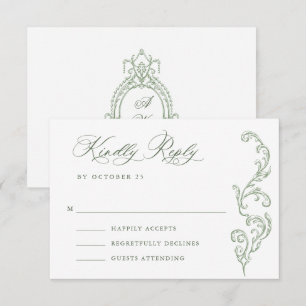 Cartão RSVP Casamento Verde da Ornamentado Vitoriana Grace Flo