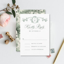 Cartão RSVP Casamento Verde da Ornamentado Vitoriana Grace Flo