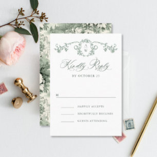 Cartão RSVP Casamento Verde da Ornamentado Vitoriana Grace Flo