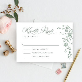 Cartão RSVP Casamento Verde da Ornamentado Vitoriana Grace Flo