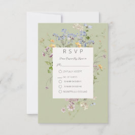 Cartão RSVP Casamento Verde de Delicate Boho Wildflower