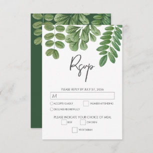 Cartão RSVP Casamento Verde de Emerald Verde Moderno em Waterc