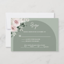 Cartão RSVP Casamento Verde de Eucalyptus Sage, cor-de-rosa