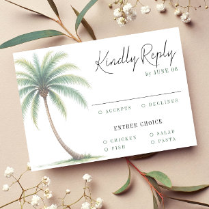 Cartão RSVP Casamento Verde de Palm Tree Tropical Island Water