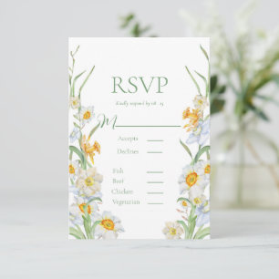 Cartão RSVP Casamento Verde de Quadro Floral de Daffodil Branc