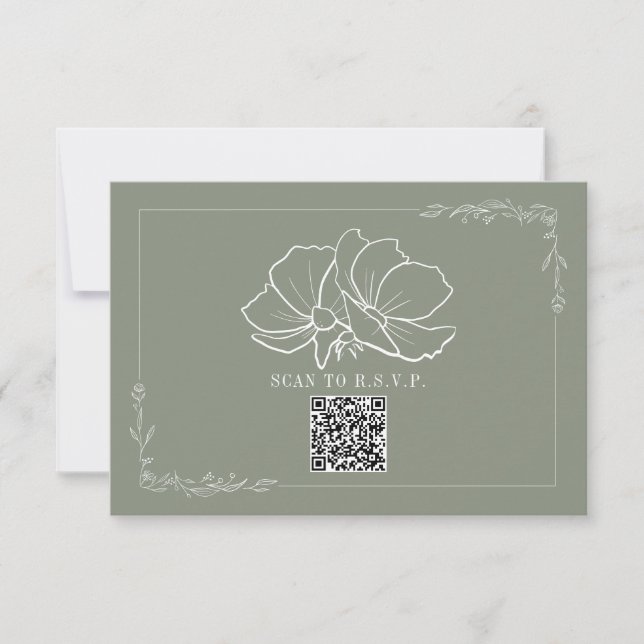 Cartão RSVP Casamento Verde de Sage Floral Sage em Linha (Frente)