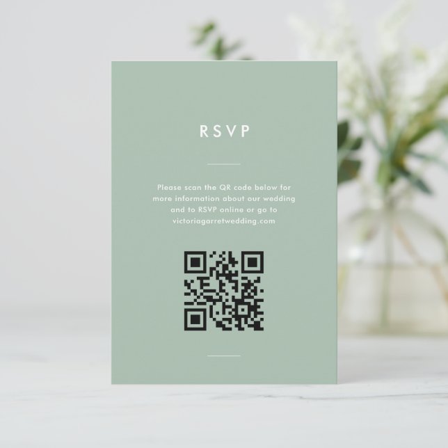 Cartão RSVP Casamento Verde de Sage Mínimo Moderno (Em pé/Frente)