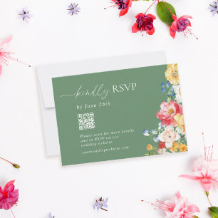 Cartão RSVP Casamento Verde de Sage, Sage, Colorida Wildflower