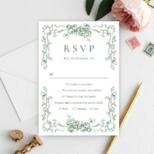 Cartão RSVP Casamento Verde do Ornamentado Floral Sage
