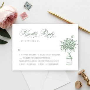 Cartão RSVP Casamento Verde do Ornamentado Floral Sage