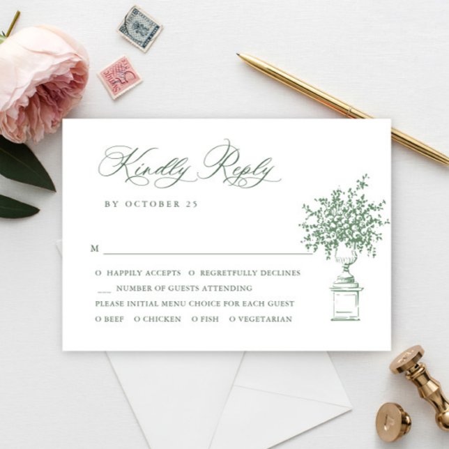 Cartão RSVP Casamento Verde do Ornamentado Floral Sage (Criador carregado)