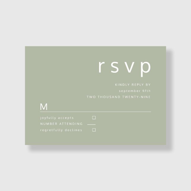 Cartão RSVP Casamento Verde do Sábio Moderno (Modern Elegant Sage Green Wedding RSVP Card)