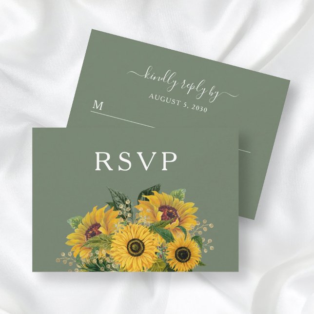 Cartão RSVP Casamento Verde dos Florais Sunflower Elegante (Criador carregado)
