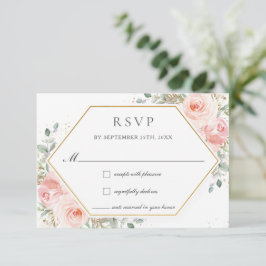 Cartão RSVP Casamento Verde Dourado Floral Rosa Suave