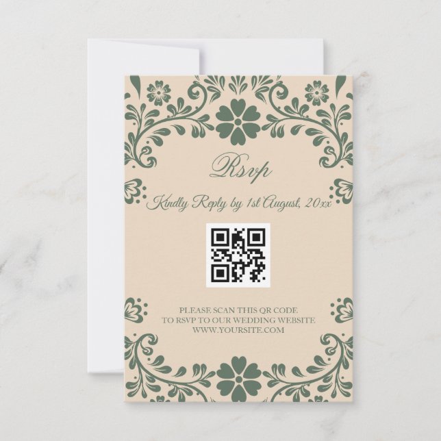 Cartão RSVP Casamento Verde e Verde Beige (Frente)