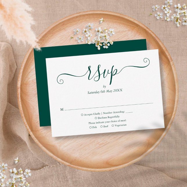 Cartão RSVP Casamento Verde Elegante Simples Emerald (Criador carregado)