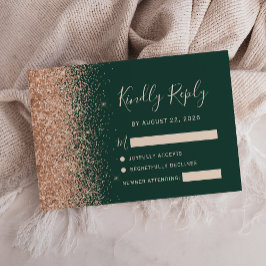 Cartão RSVP Casamento Verde Esmeralda Brilho de Pêssego
