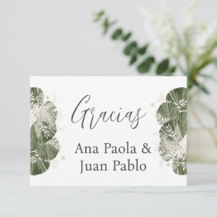 Cartão RSVP Casamento Verde Espanhol Obrigado