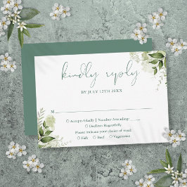 Cartão RSVP Casamento Verde Eucalyptus, Elegante Floral