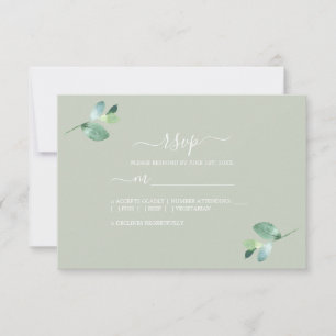 Cartão RSVP Casamento Verde Eucalyptus Foliage - Script Chic
