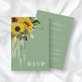 Cartão RSVP Casamento Verde Floral de Girassol Eucalyptus Sage