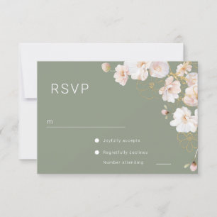 Cartão RSVP Casamento Verde Garganta De Flores Selvagens Encan
