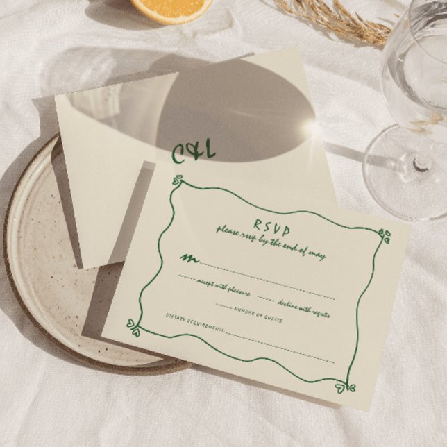Cartão RSVP Casamento Verde Imporal Retro (Criador carregado)