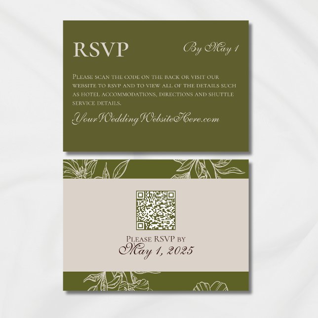 Cartão RSVP Casamento Verde Moderno Neutro Minimalista (Modern Elegant Mousse Brown Wedding Suite Theme with options to personalize for your special day.)