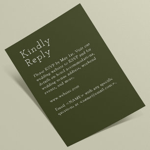 Cartão RSVP Casamento Verde-Oliva Minimalista