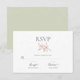 Cartão RSVP Casamento Verde Pastel com Script de Água Floral