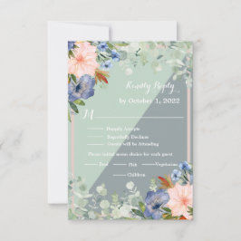 Cartão RSVP Casamento Verde Pessegueira Azul Dusty