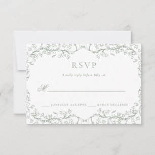 Cartão RSVP Casamento Verde Romântico Chinoiserie Antique Sage