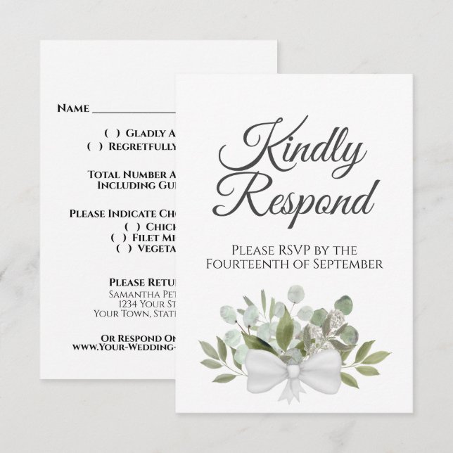 Cartão RSVP Casamento Verde Rustic Eucalyptus & Greenery Sage (Frente/Verso)