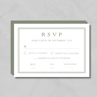 Cartão RSVP Casamento Verde Sage Clássico Elegante