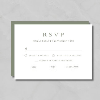 Cartão RSVP Casamento Verde Sage Minimalista Elegante