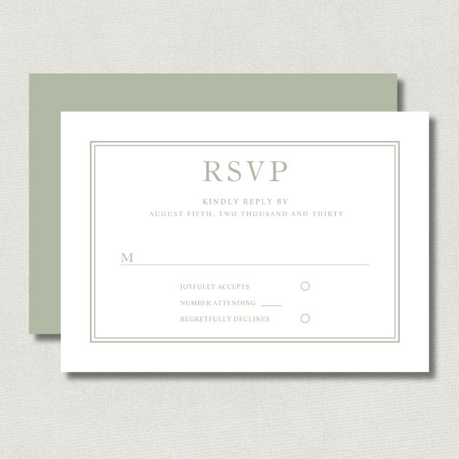 Cartão RSVP Casamento Verde Sage Moderno Elegante  (Modern Elegant Sage Green Wedding RSVP Card)