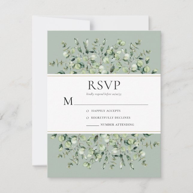 Cartão RSVP Casamento Verde Sálvia Eucalipto (Frente)