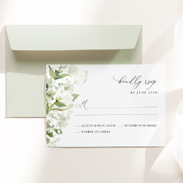 Cartão RSVP Casamento Verde Salvia Orgânico com Folhagens