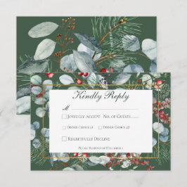 Cartão RSVP Casamento Verde Verde de Natal de inverno